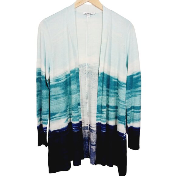 Chico's  Cardigan, Spun Rayon, Hanky Hem, Ombre Ocean Blues,  Small, Light Knit - Picture 5 of 10